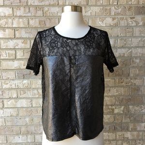 BCBGeneration Black Faux Leather Lace Crop Top S